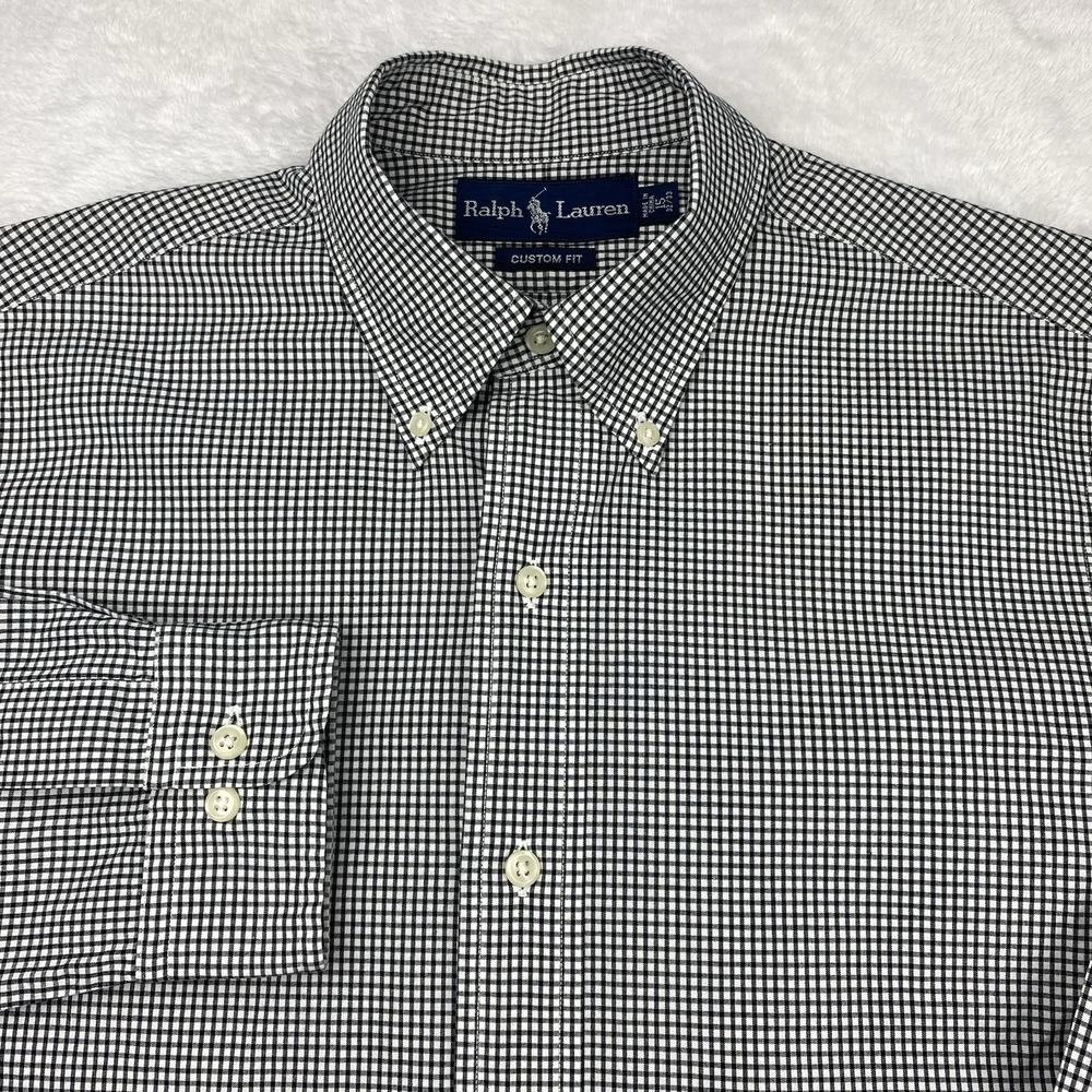 Ralph Lauren Men's 15-32/33 Custom Fit Shirt Black White Check Long Sleeve